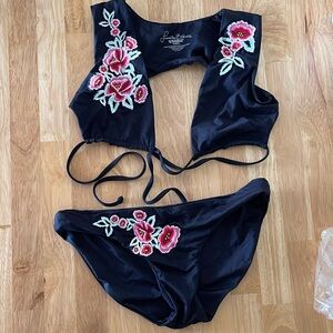 Frankie’s bikinis black floral swimsuit XS S